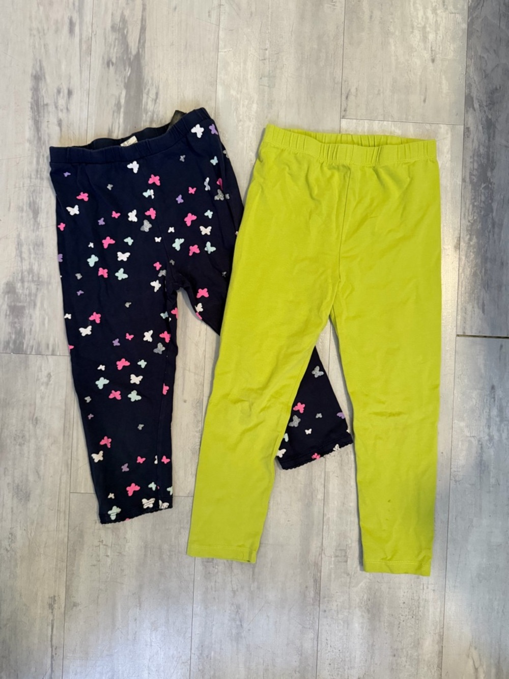Girls 2-Pack Leggings - Black Butterfly Print & Lime Green